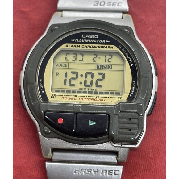 Casio A-V3 LCD digital voice recorder watch 1589 Runs Working Vintage - Picture 4 of 10